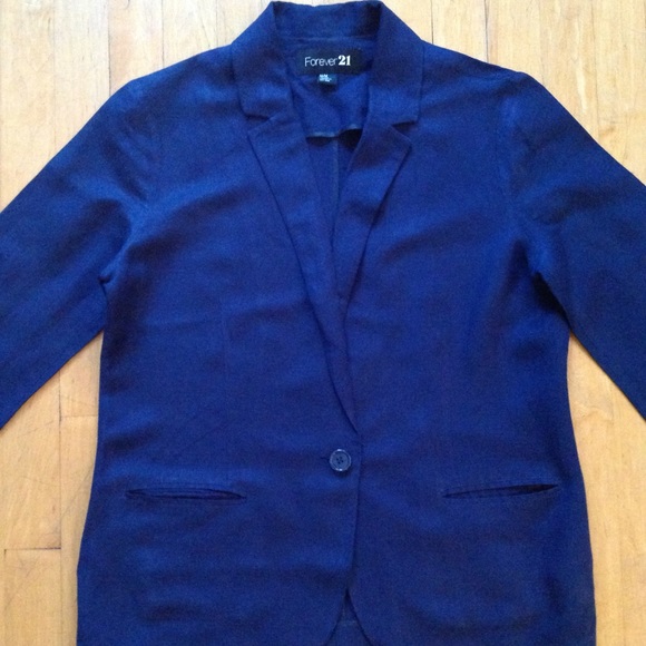 Forever 21 Women's Navy Blue Linen Blazer Size Medium - Picture 4 of 10